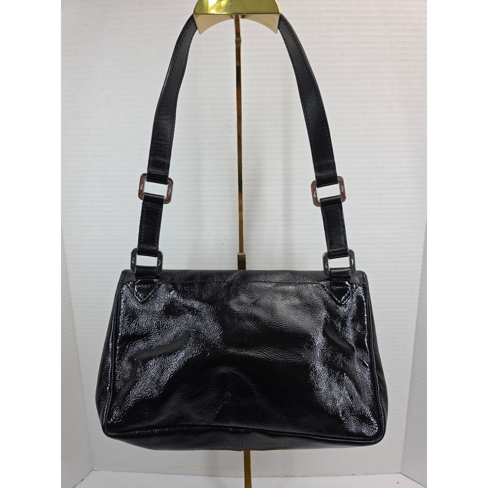 Longchamp Paris Black Patent Leather Shoulder Bag Leopard Print Made in France - Picture 2 of 11